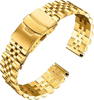 BINLUN Stainless Steel Watch Strap Replacement Metal Watch Bracelet 18mm 20mm 22mm 24mm 26mm Smart Watch Band for Men Women in Silver, Gold, Black, Rose Gold, Two Toned