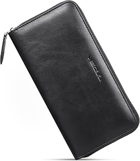 VISOUL Leather Long Zipper Pouch Wallet for Men and Women with RFID Blocking, Large Clutch Cash Long Wallet with Zipper (Black)