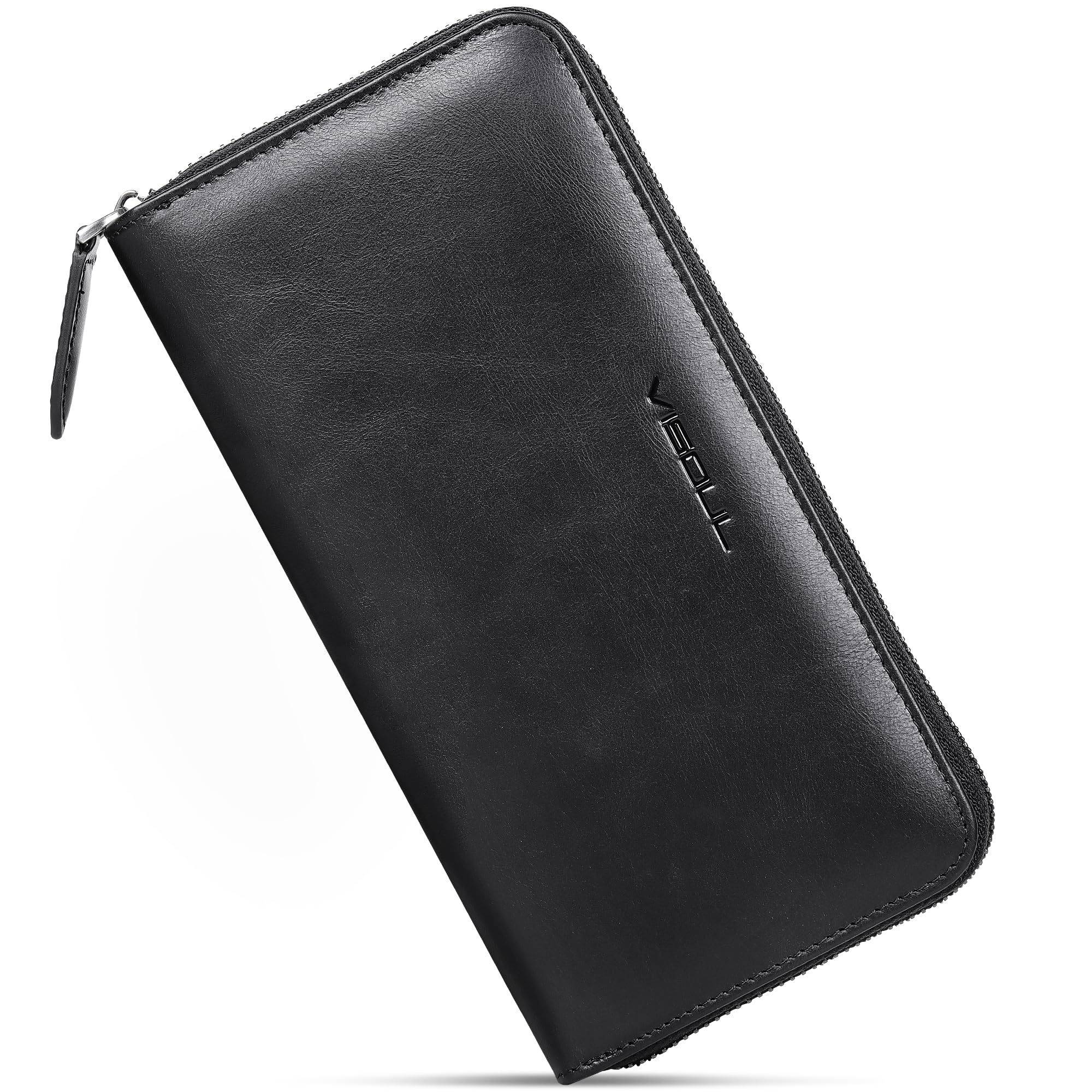 VISOUL Leather Long Zipper Pouch Wallet for Men and Women with RFID Blocking, La