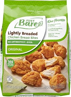 Just Bare® Chicken Lightly Breaded Breast Bites| Fully Cooked | 16 G Protein Frozen | 1.50 LB, 24 Ounce