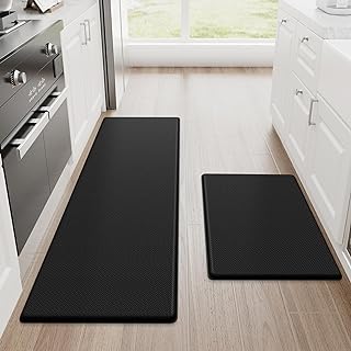 StepRite Kitchen Mats for Floor, 2-Piece Anti-Fatigue Kitchen Rugs, Black | 17.3" x 30" + 17.3" x 47", cushioned comfort, water-resistant, easy to clean, non-slip bottom, kitchen floor, standing desk