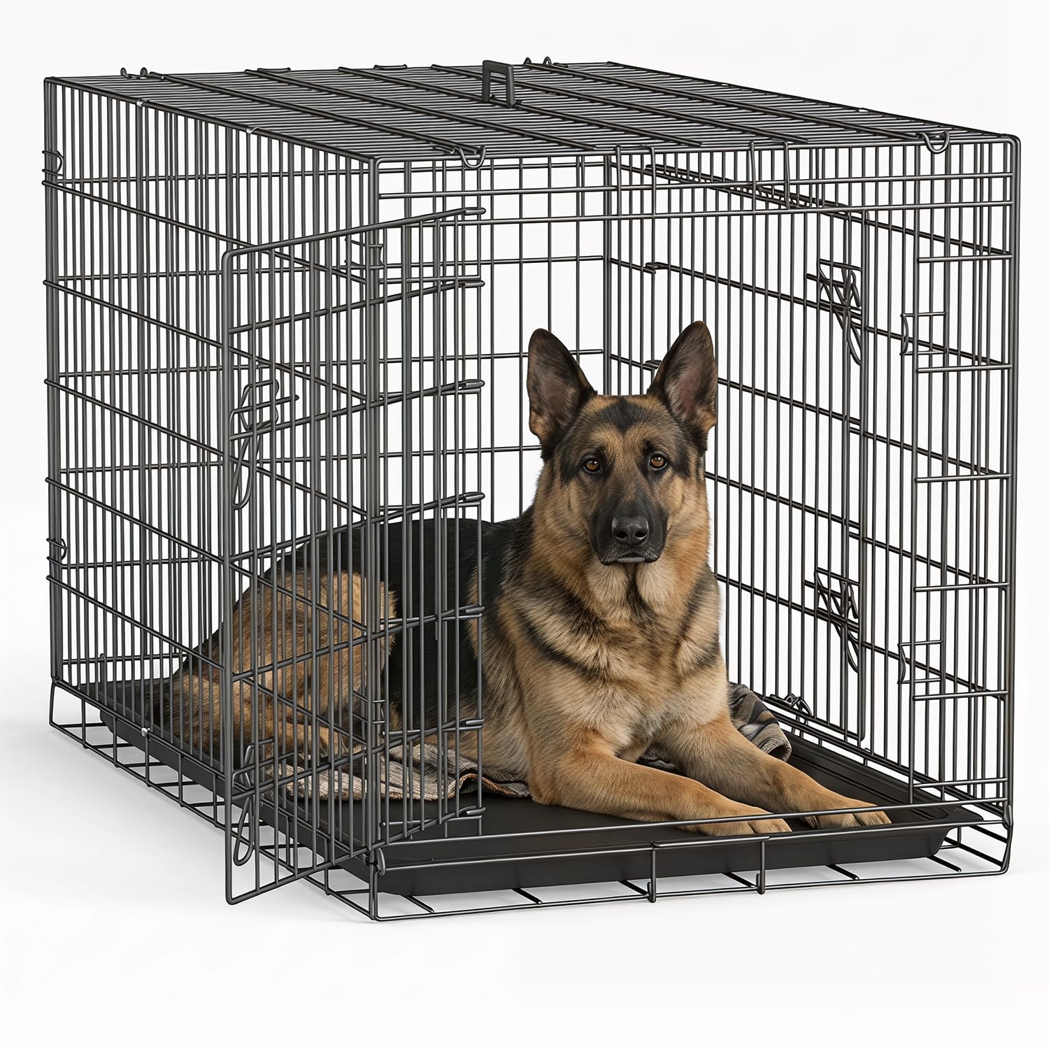 FDW | 48" Foldable Metal Dog Crate | Dark Black | Cage for XL Dogs | Heavy Duty,