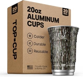 Top Cup Aluminum Party Cups, RealTree Original Camo, 20oz, 20 Count | Made in the USA, Colder, Durable, Reusable, Recycleable, Dishwasher Safe