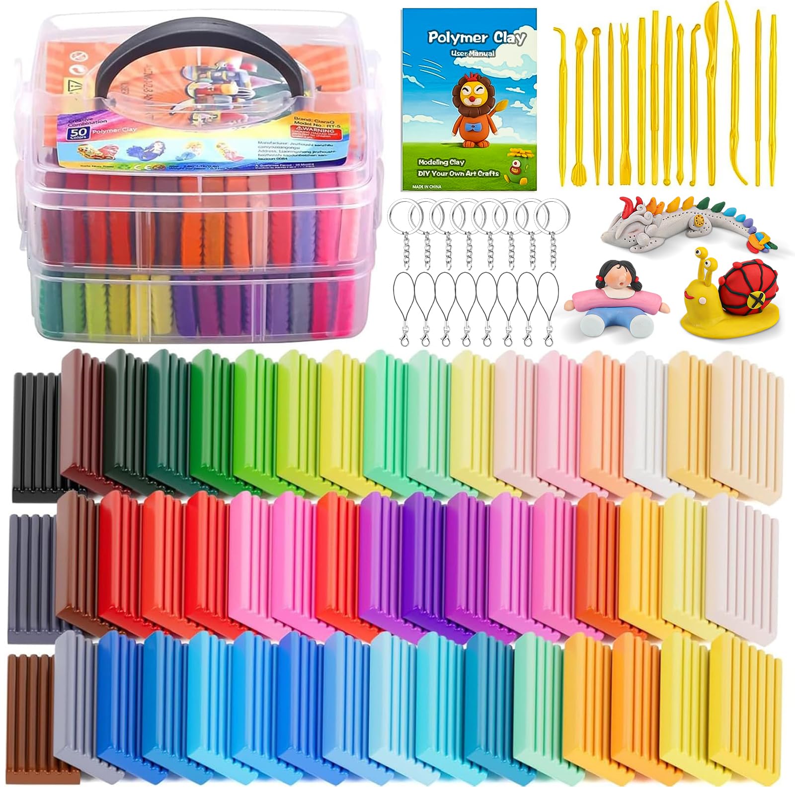 CiaraQ 50-Color Polymer Clay Oven Bake Modeling Kit for Kids & Beginners | Easy 