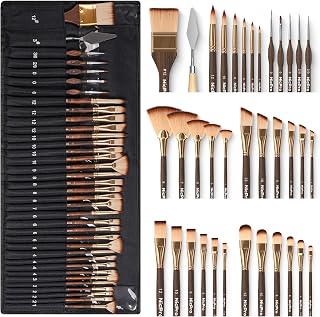 Nicpro 36pcs Paint Brush Set for Acrylic Painting,Oil, Watercolor (Golden)