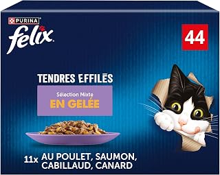 FELIX Tendres Tapered - Adult Cat Food - Multipack 44 x 3 oz | Salmon, Chicken, Duck and Cod Flavour - For a Shiny Coat - Rich in Vitamins and Omega-6 - Cat Food