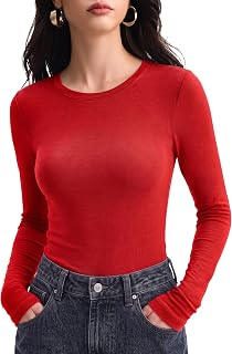 Women's Merino Wool Blend Shirts Long Sleeve Tops Crew Neck Fitted Basic Tee Cozy Embrace Collection