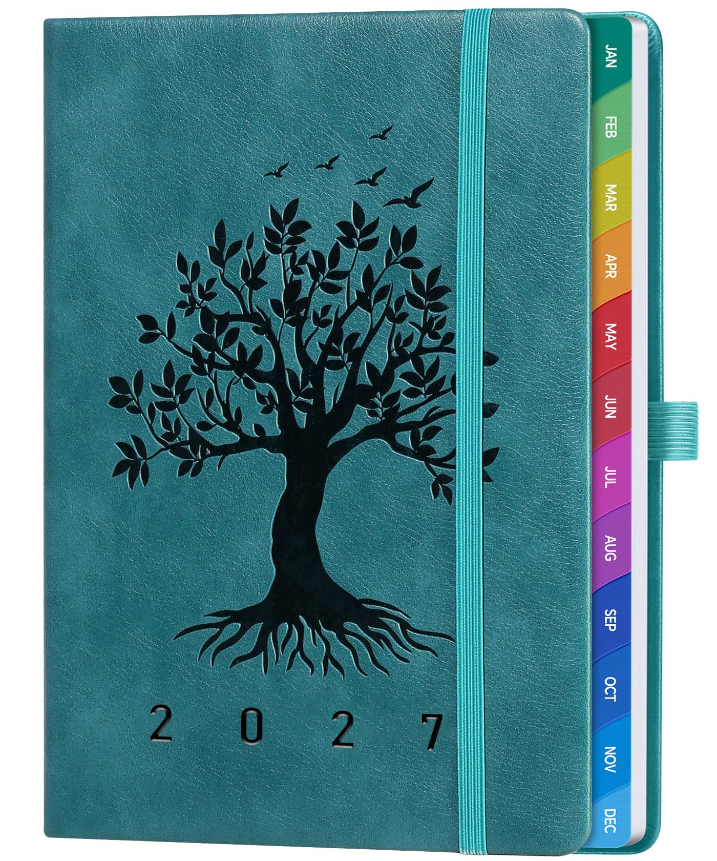 ZXHQ 2027 Diary Week-to-View A5, Embossed Tree of Life Cover, Teal | for UK, Har