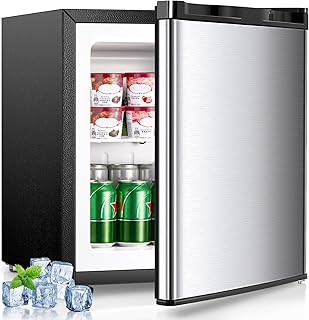 FOHERE 1.1 Cu.Ft Mini Freezer Stainless Steel for Home and Office | 43dB Quiet Operation Compact Upright Freezer with 7-setting Adjustable Temp and Reversible Door. Ideal Dorm or Kitchen,Silver