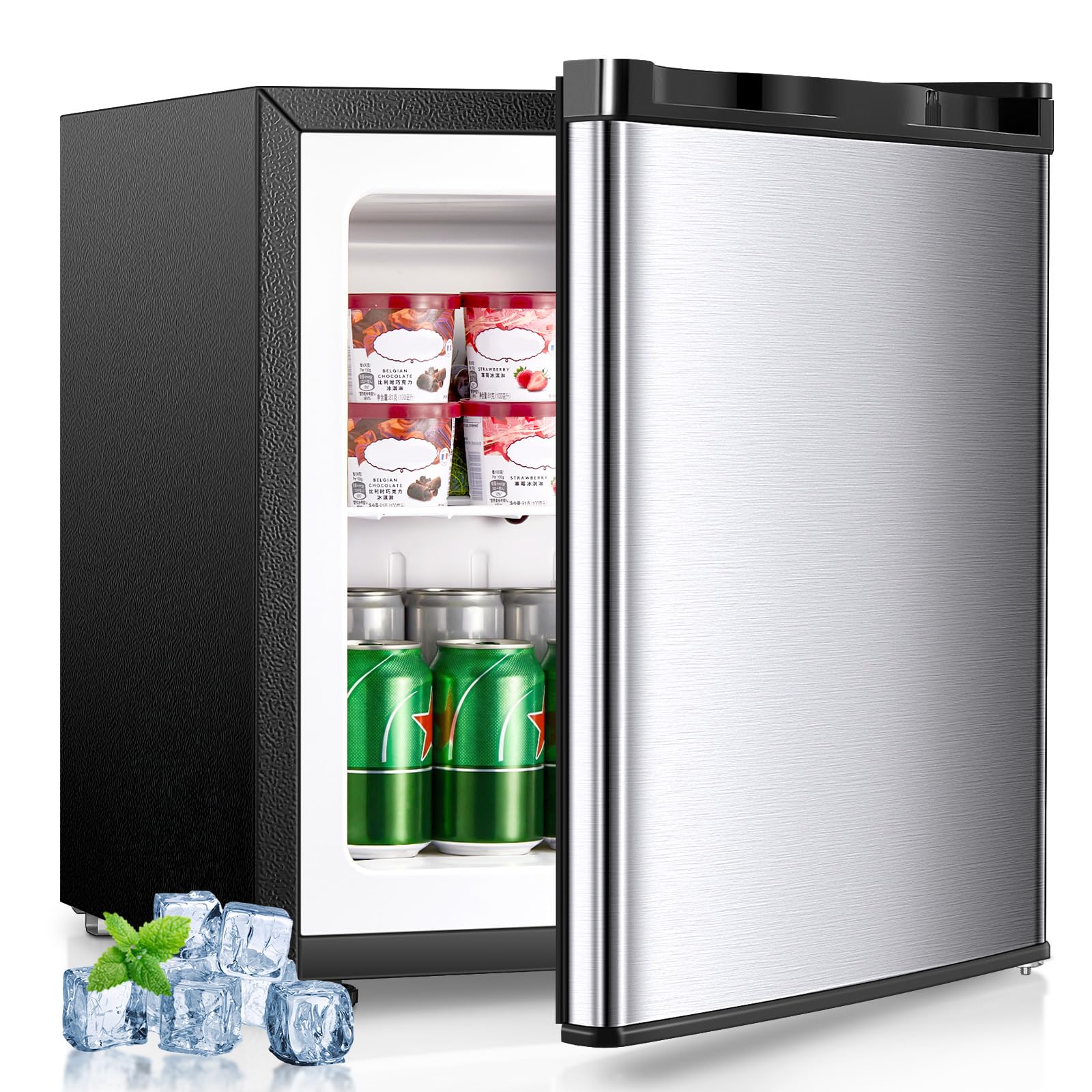 FOHERE 1.1 Cu.Ft Mini Freezer Stainless Steel for Home and Office | 43dB Quiet O