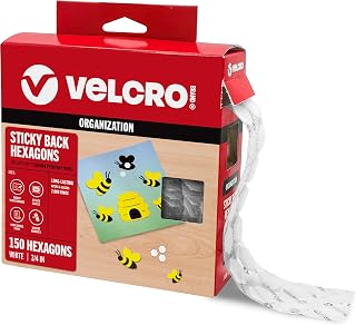 VELCRO Brand Sticky Back Hexagons, Adhesive Dots, White, 3/4 in, 150 Pk | Hook And Loop Dots with Adhesive For Smooth Surfaces, Nature Inspired Shapes For Office Classroom And Home Organization