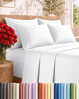 Queen 6 Piece Bed Sheet Set - Comfy, Breathable & Cooling Sheets - White