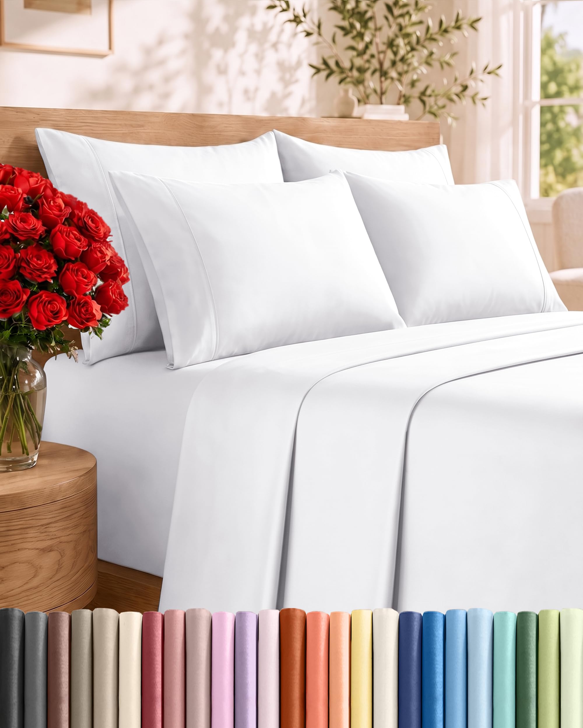 Queen 6 Piece Bed Sheet Set - Comfy, Breathable & Cooling Sheets - White