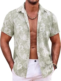 COOFANDY Hawaiian Shirt Short Sleeve Button Down Shirt for Men Summer Tropical Shirt Casual Beach Shirts Floral Aloha