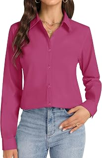 J.VER Womens Button Down Shirt Long Sleeve Dress Shirts Wrinkle Free Stretch Solid Work Blouse
