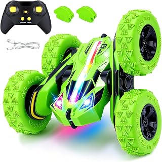 Threeking Remote Control Car Rc Flip Stunt Cars Toys Gifts for Kids Ages 6+ | Upgraded USB-C Modular Batteries 4WD Unique AUTO DEMO RGB Eye-Friendly Lights 360° Flips Double Sided Driving Stunt Car