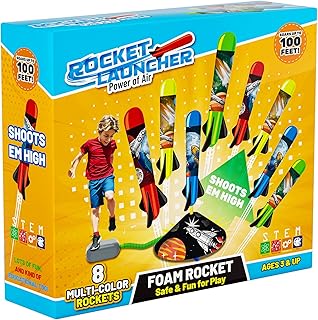 Toy Rocket Launcher for Kids - Outdoor Toys for Kids Ages 4-8, 8 Rockets | Launch up to 100 Ft, 3 4 5 6 7 Year Old Boys Birthday Gifts, Rockets Kids Toys for Boys, Toy for Toddlers Age 3+