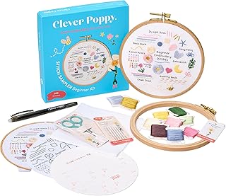 Clever Poppy Stitch Sampler Embroidery Kit for Beginners with Video Guide | Easy Embroidery Kit with Hoop, Thread and Patterns, Hand Embroidery Kit for Adults and Teens, Complete Embroidery Starter Kit