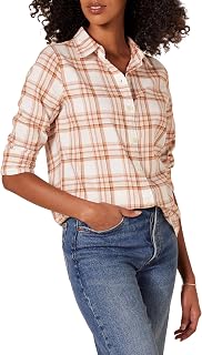 Amazon Essentials Women's Regular-Fit Long-Sleeve Lightweight Plaid Flannel Shirt