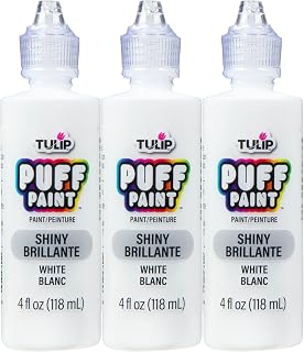Tulip Puff Fabric Paint, Shiny White, 4 fl oz 3-Pack | 3 Bottles, Shiny White, Shiny Raised 3D Designs, Flexible Finish, Precision Tip, For Fabric Crafts