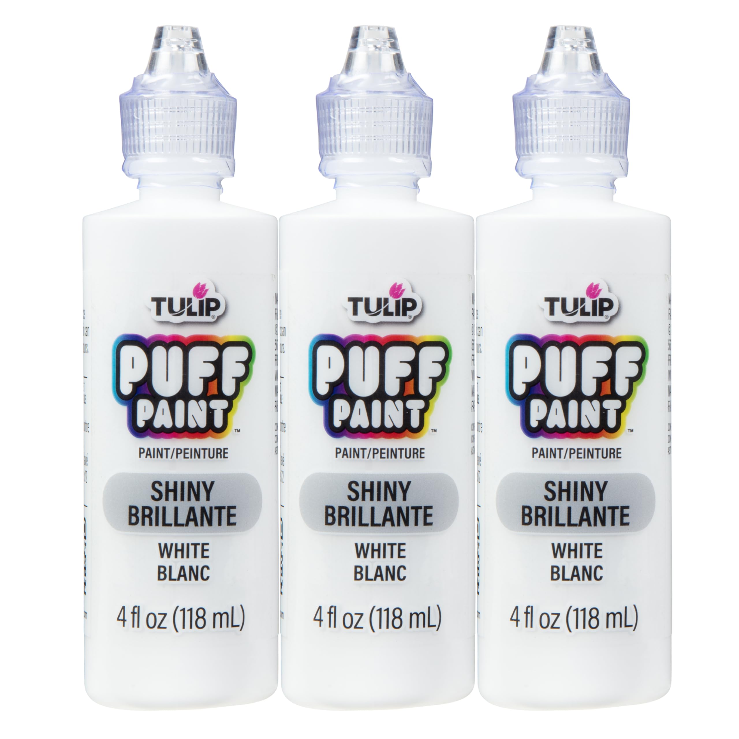 Tulip Puff Fabric Paint, Shiny White, 4 fl oz 3-Pack | 3 Bottles, Shiny White, S