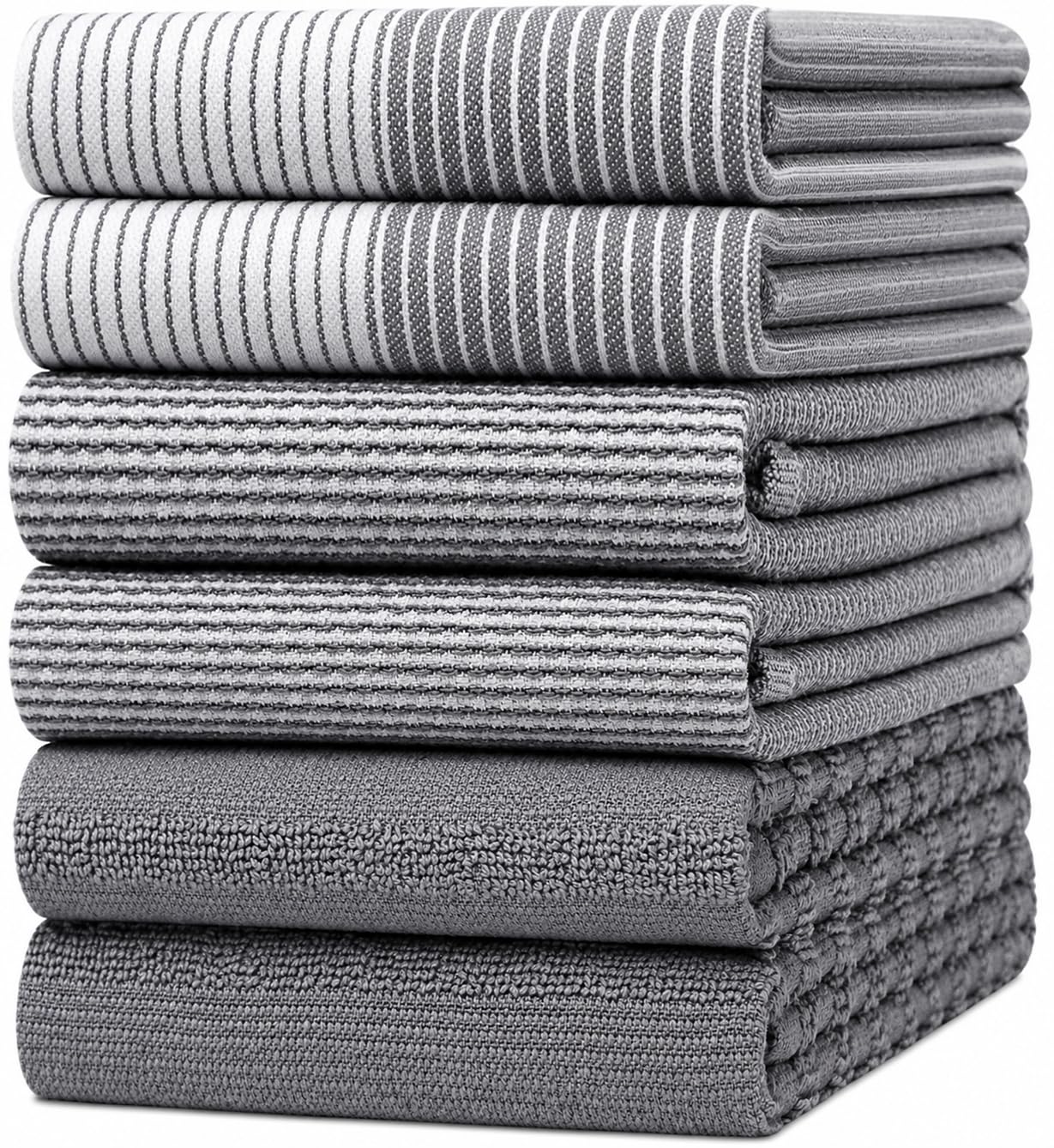 Premium Kitchen Towels 6 Pack 100% Cotton, 20"x28" Dish Towels - Grey | Large Fl