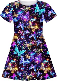 RAISEVERN Baby Girls Summer Short Sleeve Casual Dress 2-9 Years