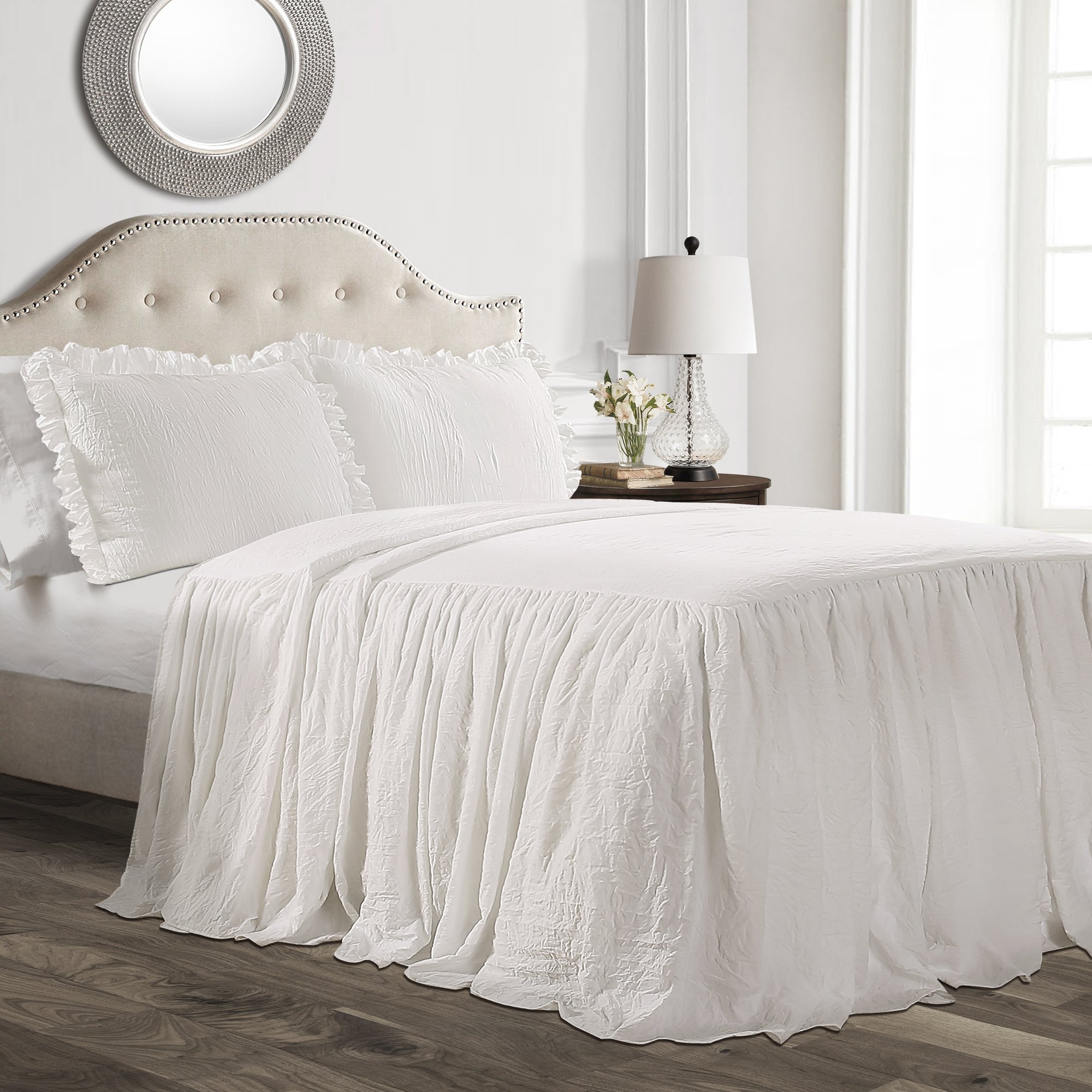 Lush Decor Ruffle Skirt Bedspread Set - 3-Piece Luxurious Farmhouse Bedding - El