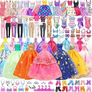 Zita Element 101 Pcs Doll Dress-up Accessory Set for 11.5 Inch Girl Dolls | 101 Pcs Random Style Dress-up Kit; Wedding Gowns, Dresses, Casual Outfits, Swimsuits & 67 Accessories; Doll Not Included