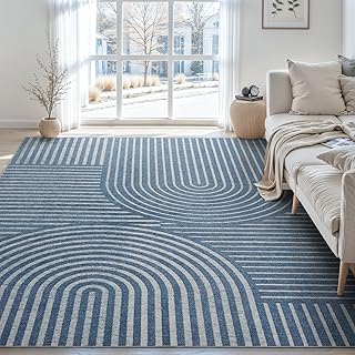 Boho Area Rug 8x10 Machine Washable Rugs for Living Room Non Slip Soft Carpet Geometric Jacquard Textured Carpet for Bedroom Dining Nursery Office Living Room Rug -Blue