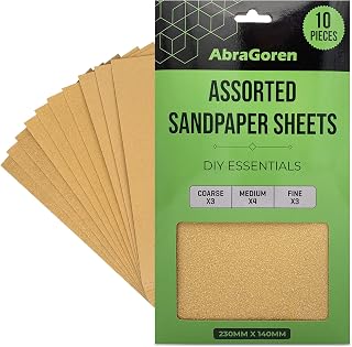 Pack of 10 Sand Paper Sheets - Mixed Grits, 3x Fine, 4x Medium, 3x Coarse - Assorted Sandpaper for Wood and Walls (Premium)