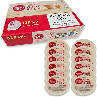 CJ Foods Cooked White Rice (Hetbahn), Instant & Microwaveable, 12 Bowls | 100% vegan; ready in 90 seconds; no artificial preservatives