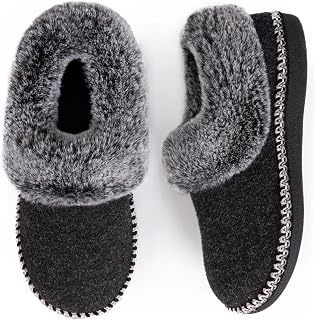 EverFoams Women's Bootie Slippers Memory Foam Non-slip with Fluffy Collar