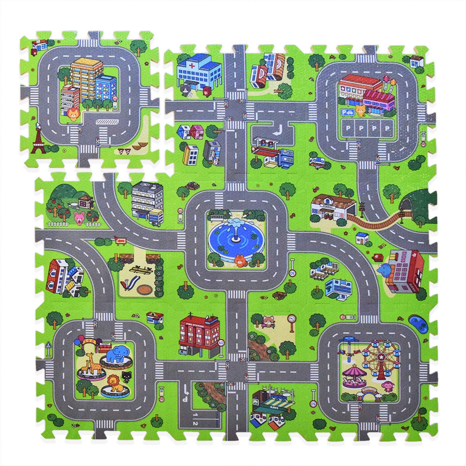 Exultimate Play Mat Road Toy Foam Playmat Interlocking Floor Puzzle Road Playroo
