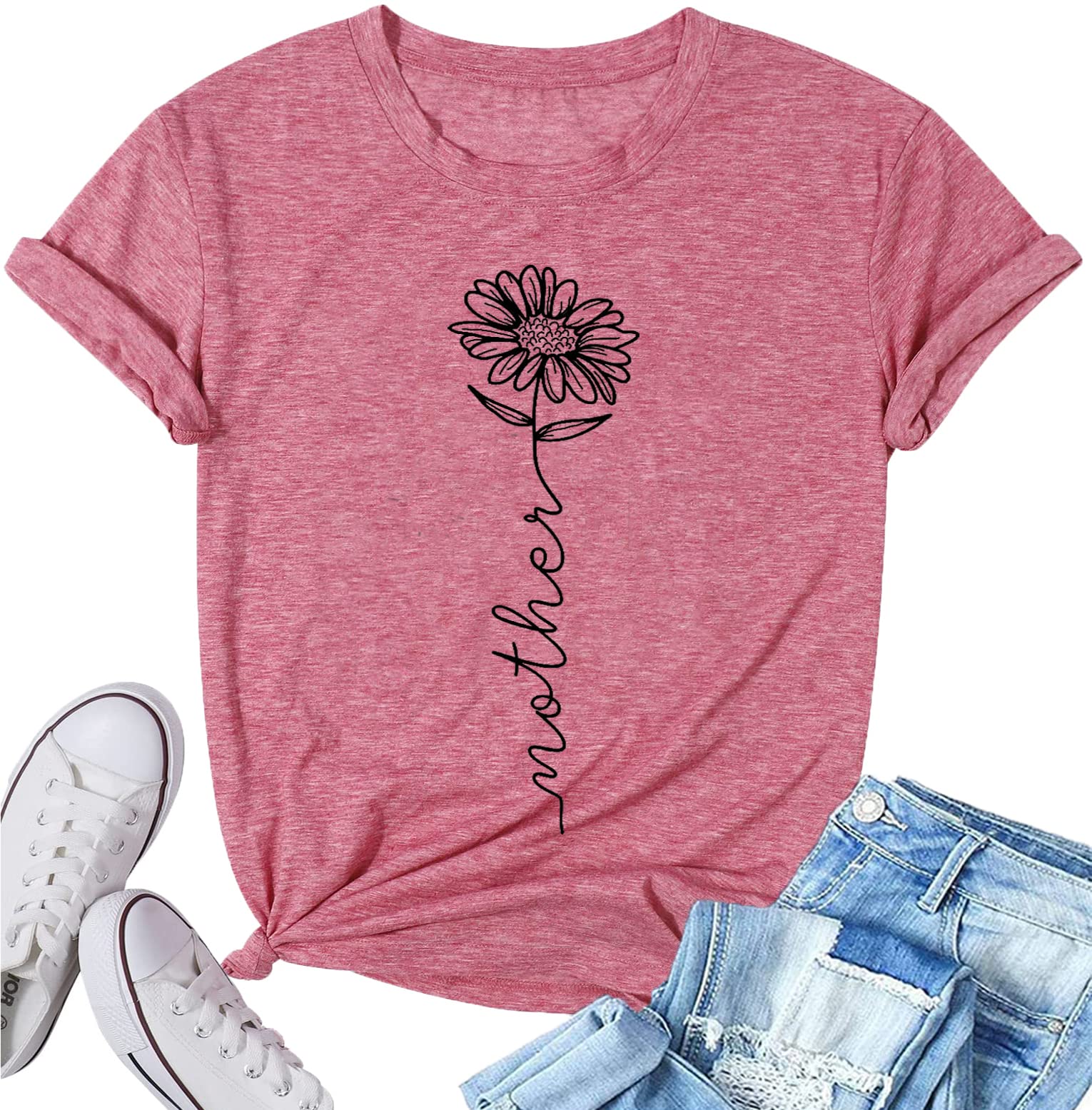 Womens Dandelion T Shirts Sunflower Graphic Short Sleeve Casual Tops