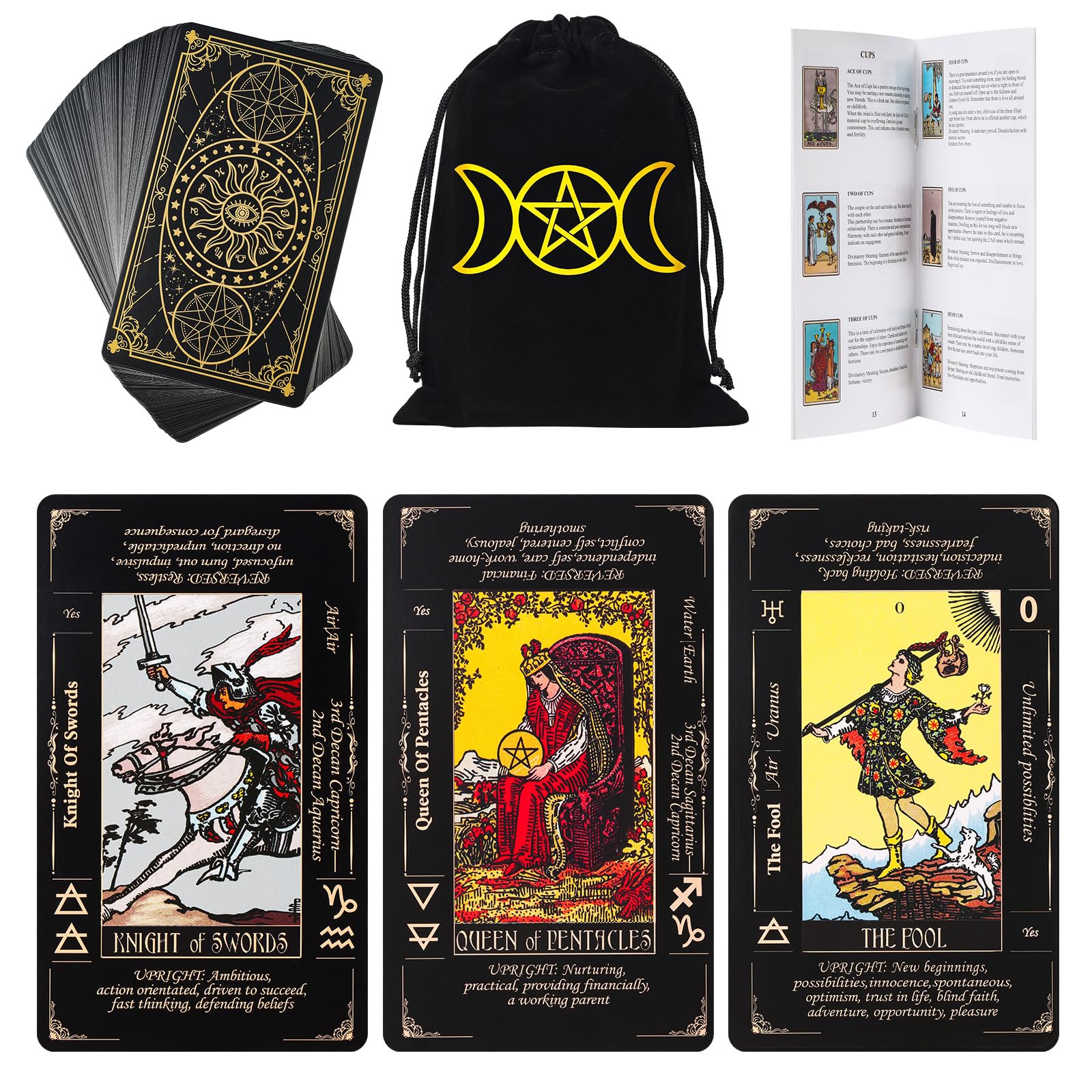 Fofeadm Tarot Cards with Guide Book & Linen Carry Bag, 78 Classic Original Tarot