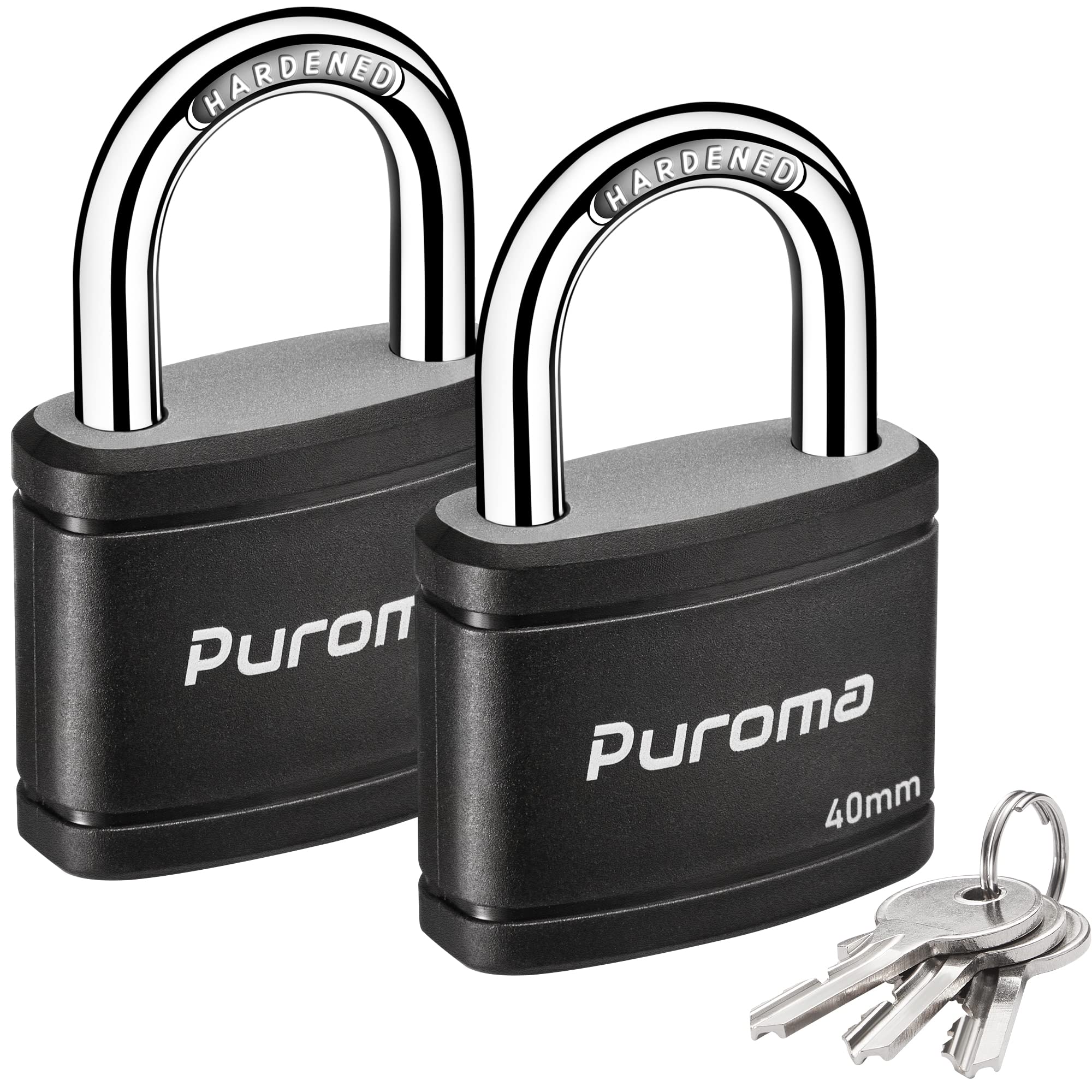 Puroma 2 Keyed Padlock with 3 Keys 7/8" School Locker Lock Gate 40mm Black | For