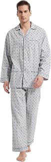 GLOBAL Men's Long Sleeve Pyjamas 100% Cotton Pyjama Set with Pockets