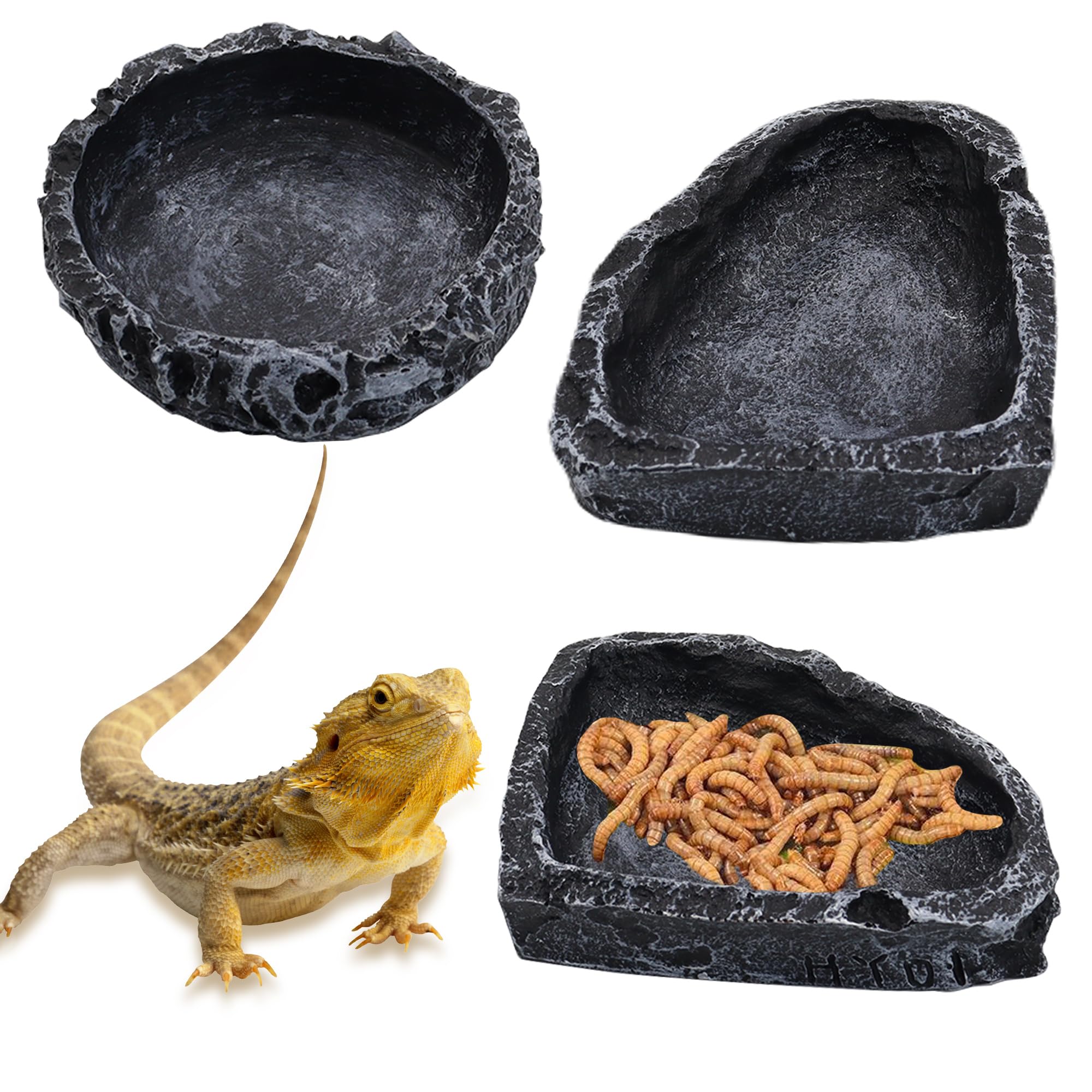 3 Pack Reptile Water Dish, Samll Snake Water Bowl, Bearded Dragon Food Dish | Le