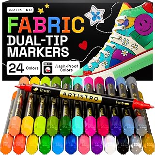 ARTISTRO 24 Multicolor Dual-Tip Fabric Markers Decorating Kit, for Clothes | Brush & Fine Tip, Acrylic Paint Pens for Sneakers, Bags, Shoes, Textiles, Canvas, Sewing, Craft, & DIY