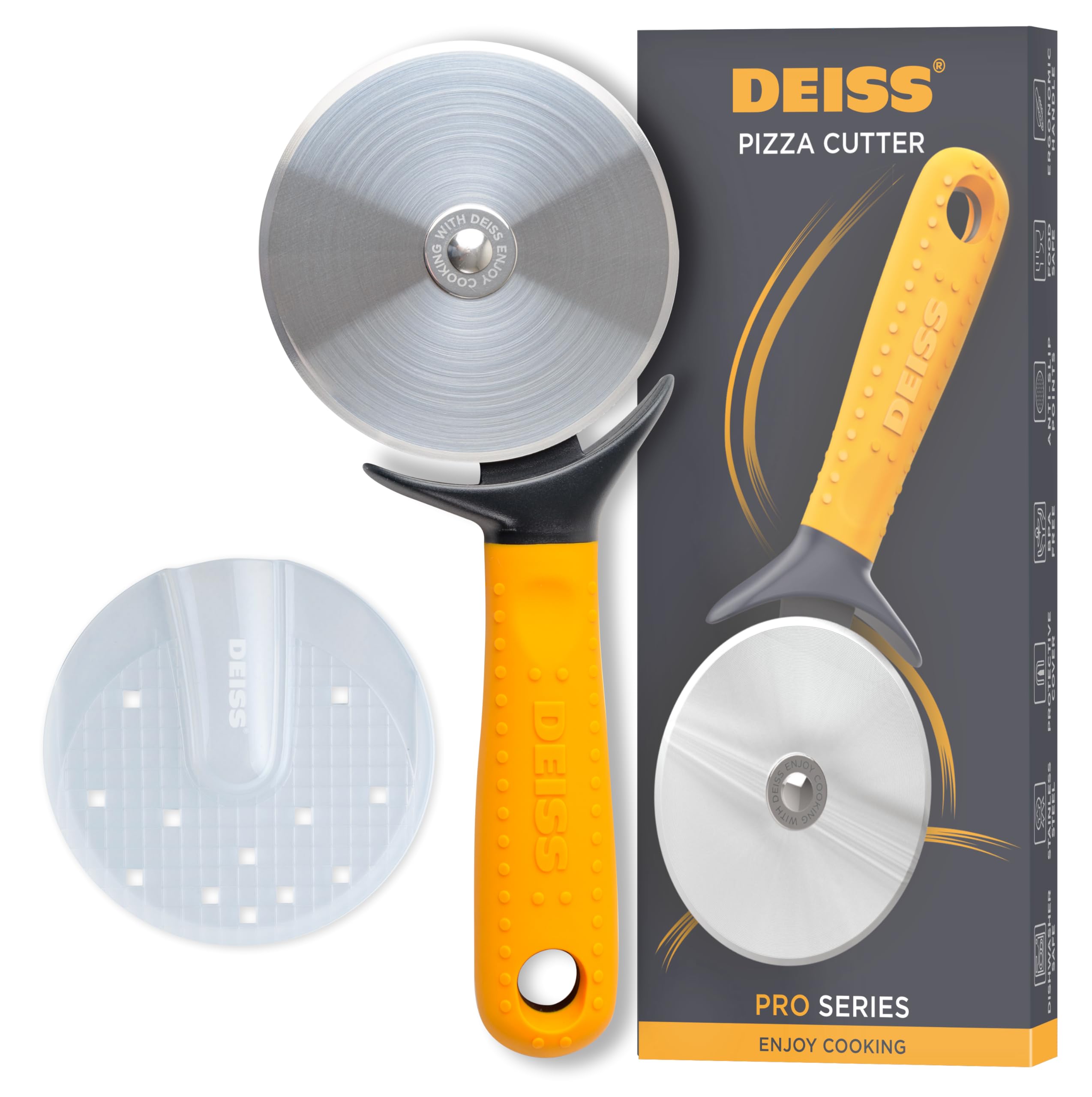 Deiss Pro Heavy Duty Pizza Cutter with Wheel Slicer- Stainless Steel Sharp Smoot