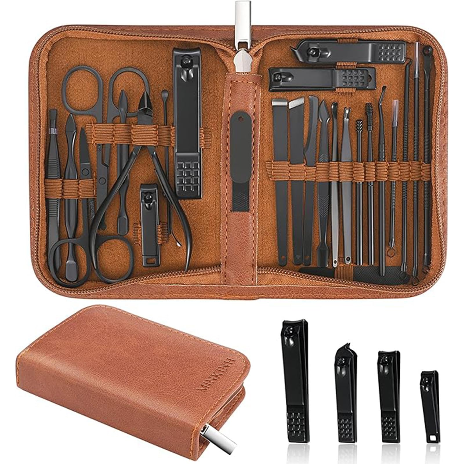 MINKINH Manicure Set Nail Clippers Set Pedicure Kit, 26-Piece Brown | Stainless 