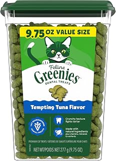Greenies Feline Natural Dental Cat Treats, Tempting Tuna Flavor, 9.75 oz | #1 vet-recommended, clinically-proven oral care, cleans teeth and freshens breath, cleans to gumline, natural ingredients
