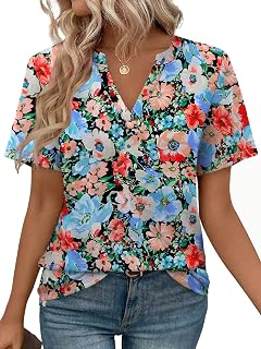 WEESO Chemisier d'été à manches courtes et col en V pour femme - Coupe ample - Tendance
