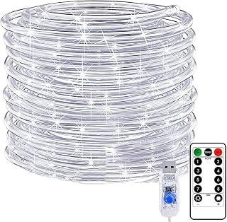 KINGCOO Rope String Lights USB Powered, Waterproof 20M 200LED Copper Wire Tube Pipe Fairy Lights with Remote Timer for Outdoor Indoor Garden Wedding Christmas Party Camping Tent Decoration(White)