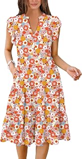 ANRABESS Summer Dresses for Women Ruffle Sleeve V Neck Midi Dress Fashion Casual Boho Ruffle Summer Dress for Beach Holiday