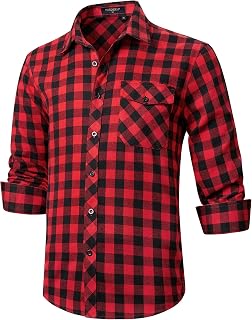 HISDERN Men's Long Sleeve Casual Plaid Flannel Shirt Checked Tartan Button Down Shirts for Men S-4XL