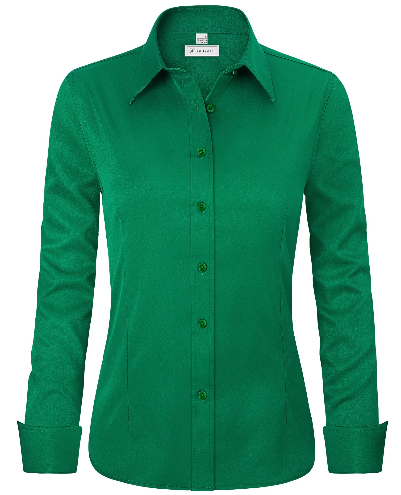 siliteelon Chemise rayée boutonnée à manches 3/4 pour femme