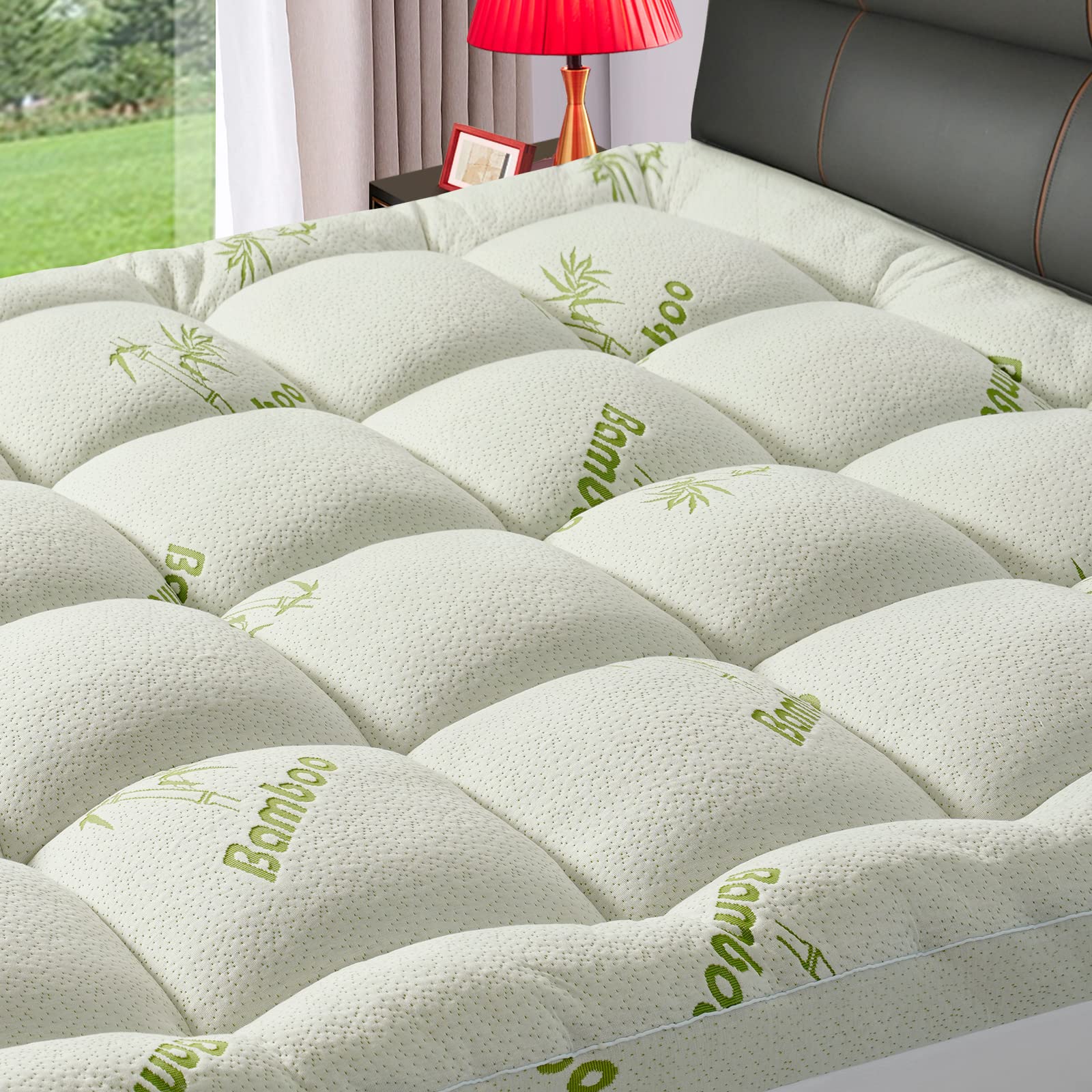 Premium Bamboo Full/Double Size Mattress Topper for Back Pain, 1200 GSM Quilted 