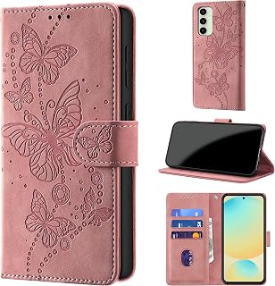 Mobile Phone Case for Samsung Galaxy S24 FE 6.7 Inch Case Foldable Premium PU Leather Flip Case RFID Protection Card Slot Stand Function Leather Embossing Protective Flip Case Cover Pink